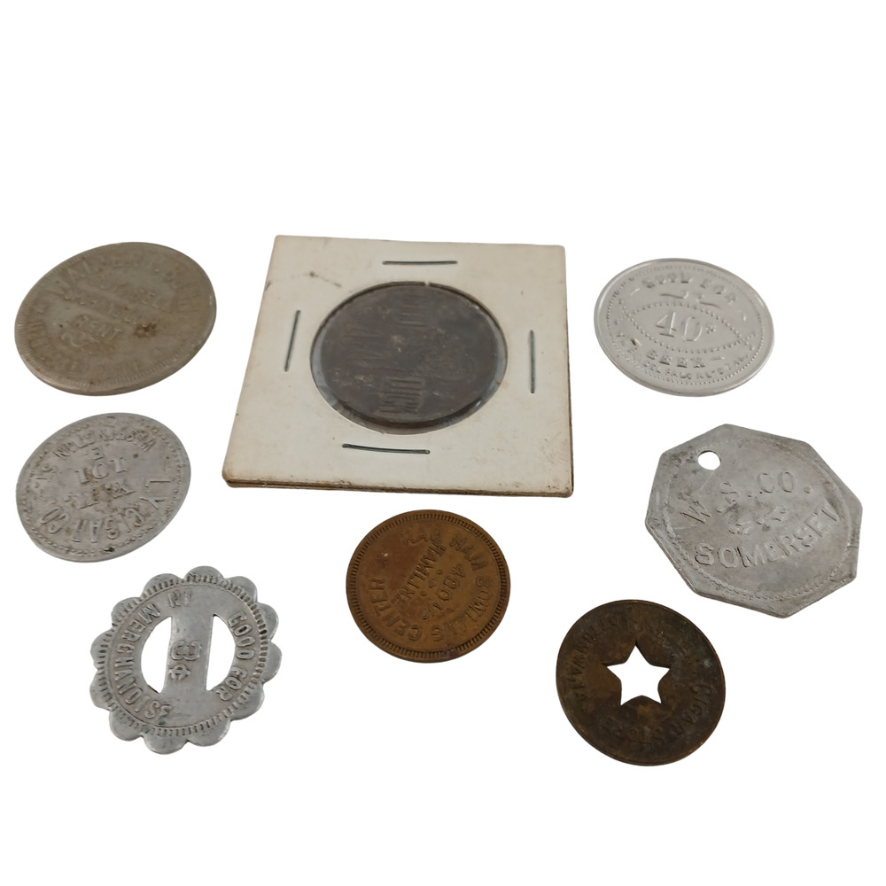 Vintage Trade Tokens Coin Lot of 9 Metal Good For Tokens Wisconsin Mixed Metal